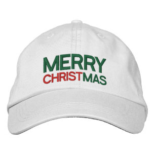 Merry Christmas Red Green and White Embroidered Hat