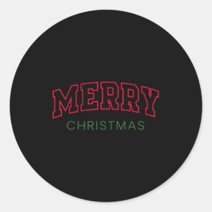 Merry Christmas Red Green Athletic Text Family San Classic Round Sticker