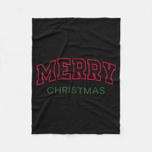 Merry Christmas Red Green Athletic Text Family San Fleece Blanket