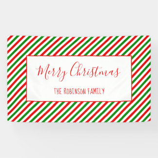 Merry Christmas Red Green Custom Family Name Banner
