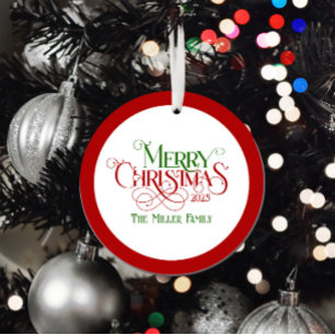 Merry Christmas Red Green Festive Retro Typography Ornament