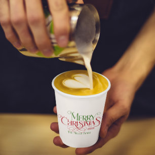 Merry Christmas Red Green Festive Retro Typography Paper Cups