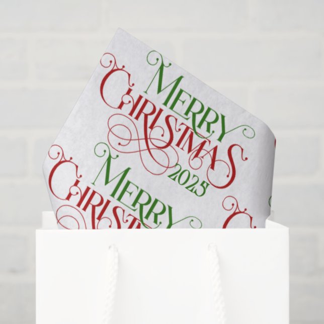 Merry Christmas Red Green Festive Retro Typography Tissue Paper (Gift Bag)
