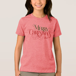 Merry Christmas Red Green Festive Retro Typography Tri-Blend Shirt
