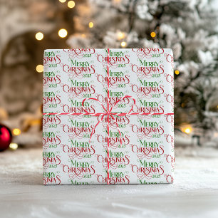 Merry Christmas Red Green Festive Retro Typography Wrapping Paper