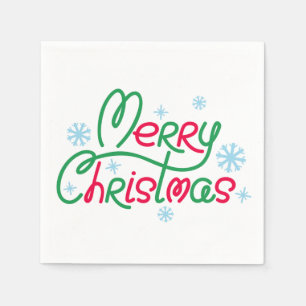 Merry Christmas Red Green Happy Holidays Snowflake Napkin