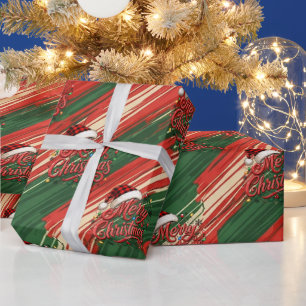 Merry Christmas Red Green Pattern Wrapping Paper
