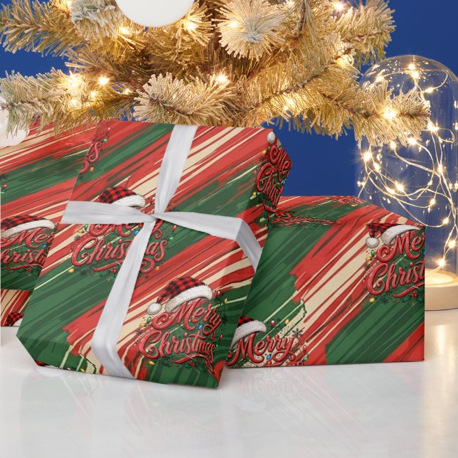 Merry Christmas Red Green Pattern Wrapping Paper (Holidays)