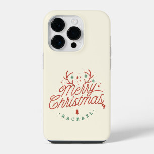 Merry Christmas Red Green Personalised Reindeer iPhone 14 Pro Case