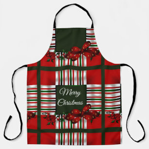 Merry Christmas Red Green Plaid Apron