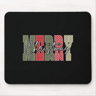 Merry Christmas Red Green Plaid Checkered Xmas Gir Mouse Pad