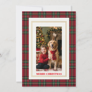 Merry Christmas Red Green Plaid Family Photo Foil Holiday Card