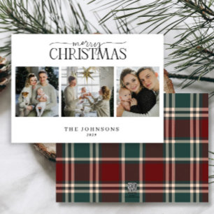 Merry Christmas Red & Green Plaid Multi Photo  Holiday Card