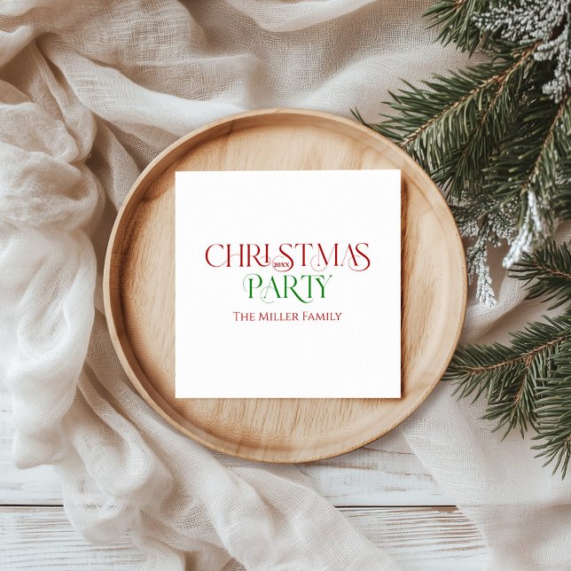 Merry Christmas Red Green Retro Typography Napkin (Creator Uploaded)