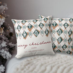Merry Christmas Red Green Script Typography Cushion