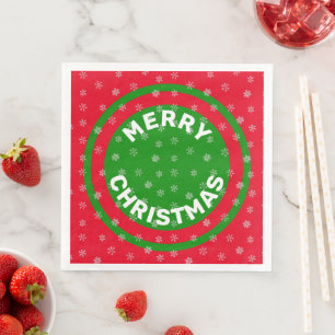 Merry Christmas Red Green & Snowflakes Napkin