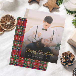 Merry Christmas Red Green Stewart Tartan Photo Card