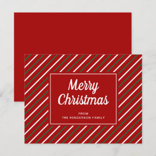 Merry Christmas Red Green Stripes Pattern Postcard