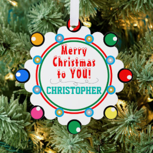 Merry Christmas Red Green Teal NAME Tree Decoration Card