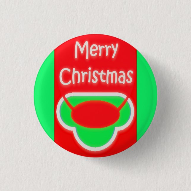 MERRY CHRISTMAS RED GREEN TEXTED 3 CM ROUND BADGE (Front)