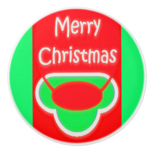 MERRY CHRISTMAS RED GREEN TEXTED CERAMIC PULL