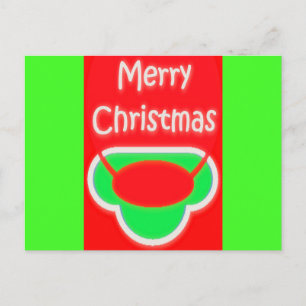 MERRY CHRISTMAS RED GREEN TEXTED POSTCARD