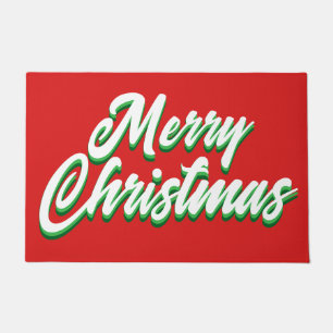 Merry Christmas Red Green Typography Script Doormat