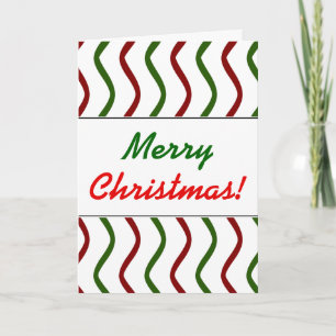 "Merry Christmas!"; Red & Green Wavy Lines Pattern Holiday Card