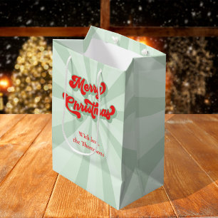 Merry Christmas Red Green Whimsical Retro Custom Medium Gift Bag