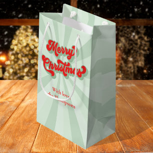 Merry Christmas Red Green Whimsical Retro Custom Small Gift Bag