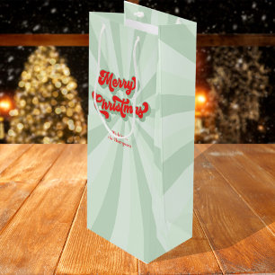 Merry Christmas Red Green Whimsical Retro Custom Wine Gift Bag