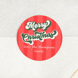 Merry Christmas Red Green Whimsical Typography Classic Round Sticker