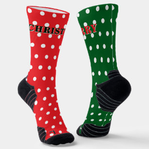 Merry Christmas Red Green White Polka Dots Socks