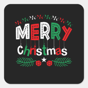 Merry Christmas Red Green White Square Sticker