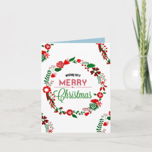 Merry Christmas Red & Green Wreath Holiday Card