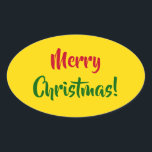 "Merry Christmas!" (Red, Green, Yellow) Oval Sticker<br><div class="desc">This sticker design features the warm Christmas greeting of "Merry Christmas!" in red and green text on a yellow background.</div>