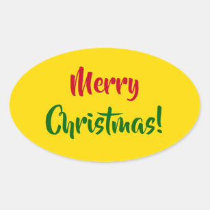 "Merry Christmas!" (Red, Green, Yellow) Oval Sticker