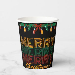 Merry Christmas red green yellow typography Paper Cups