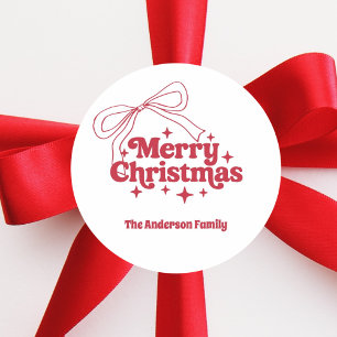 Merry Christmas red hand-drawn bow retro Classic Round Sticker