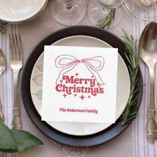 Merry Christmas red hand-drawn bow retro luncheon Napkin
