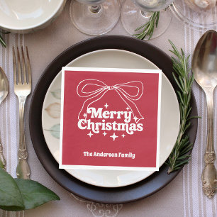 Merry Christmas red hand-drawn bow retro luncheon Napkin