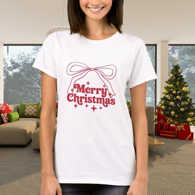 Merry Christmas red hand-drawn bow retro T-Shirt (Creator Uploaded)