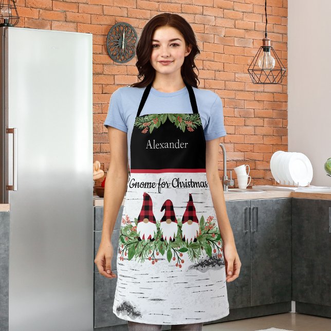 Merry  Christmas Red Hat Buffaloe Plaid Gnomes Apron (Creator Uploaded)