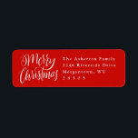 Merry Christmas red holiday return address label<br><div class="desc">A unique hand-lettered Merry Christmas type treatment pops against a merry red background on this holiday return address sticker. Perfect for your holiday mail! The background colour is a festive red,  but it can be changed by clicking "customise."</div>