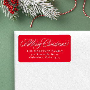 Merry Christmas red holiday return address Label