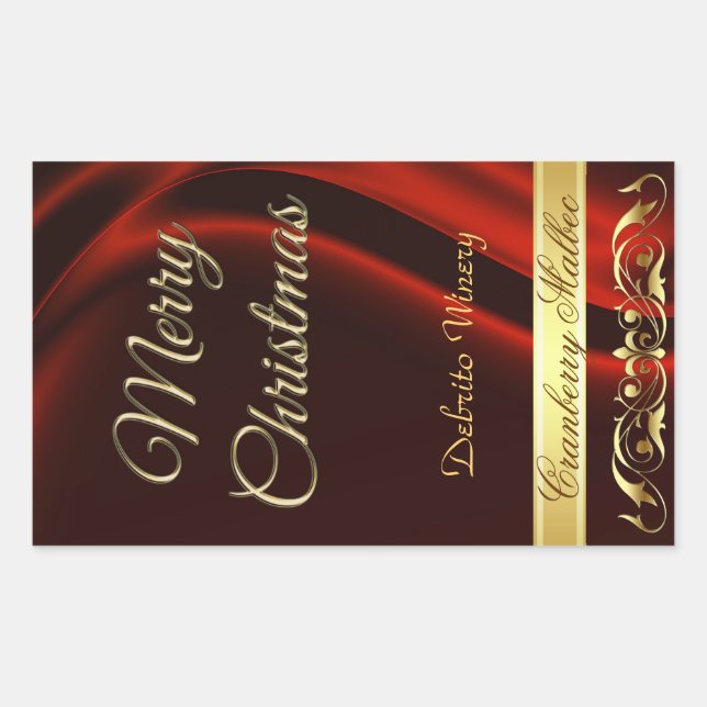 Merry Christmas Red Holiday Scroll Wine Rectangular Sticker (Front)