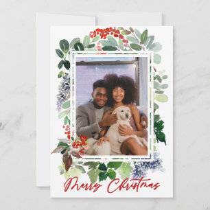 Merry Christmas Red Holly Framed Photo Holiday Car Card