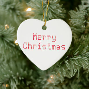 "Merry Christmas" red letters white background Ceramic Tree Decoration