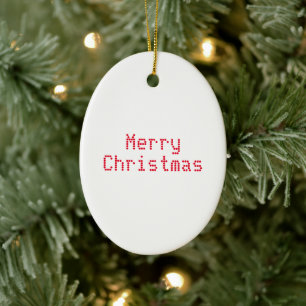 "Merry Christmas" red letters white background Ceramic Tree Decoration