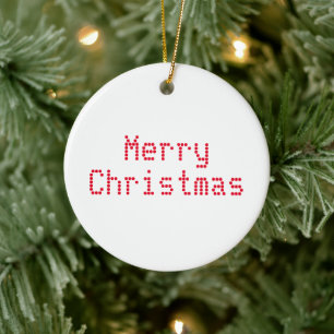 "Merry Christmas" red letters white background Ceramic Tree Decoration